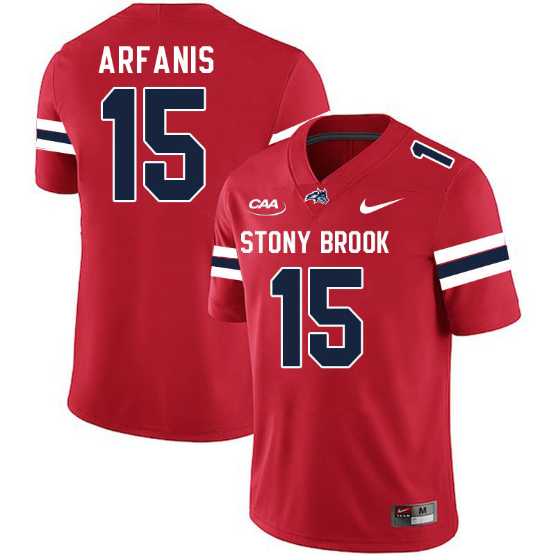 Stony Brook Seawolves #15 Christopher Arfanis College Football Jerseys Stitched-Red